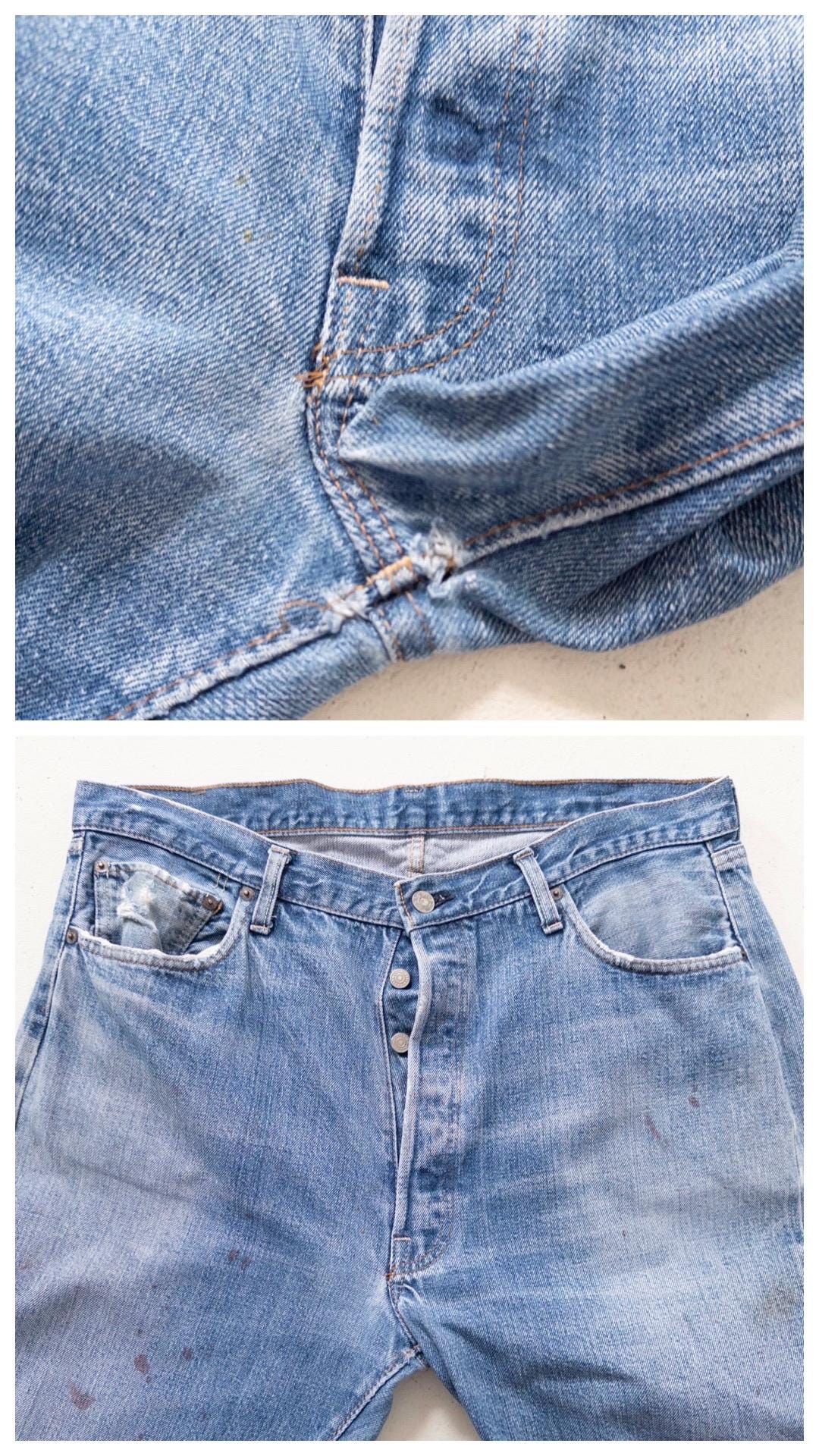 Levis 501 Selvedge Redline W37-38 L32 70s Vintage Single Stitch 6 Made in USA Paint Splattered Distressed Denim 1975