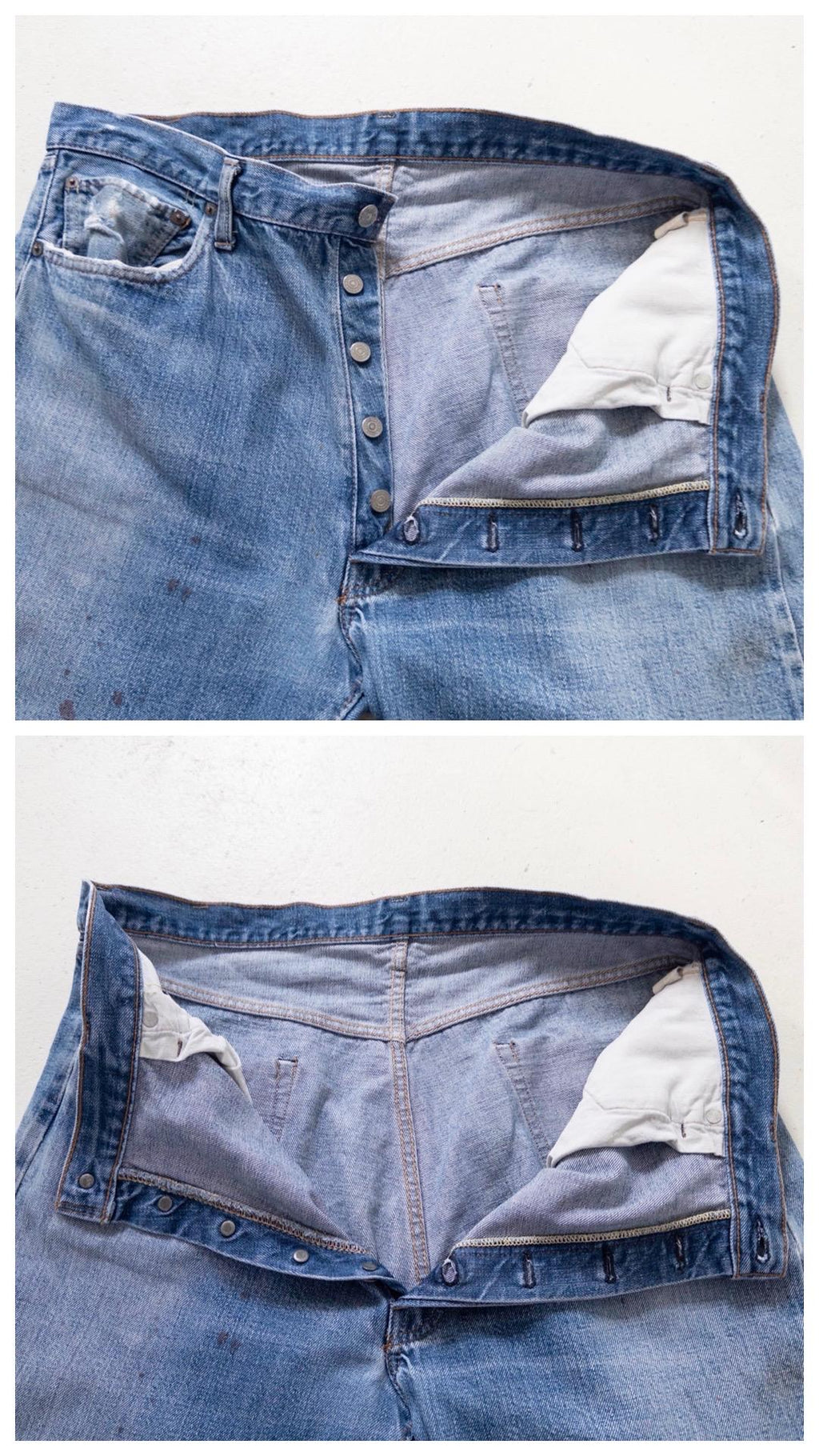 Levis 501 Selvedge Redline W37-38 L32 70s Vintage Single Stitch 6 Made in USA Paint Splattered Distressed Denim 1975