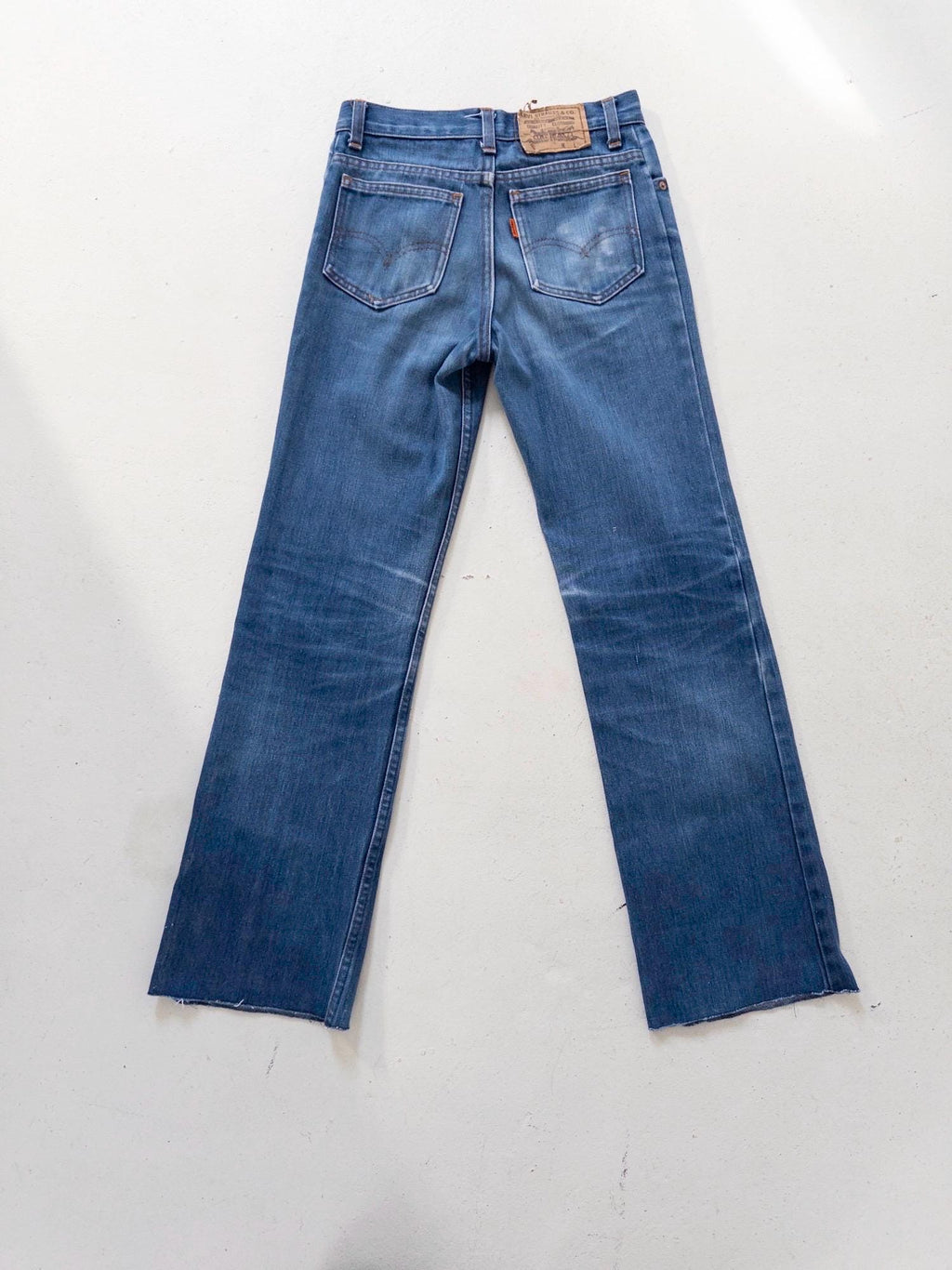 Levis 732 Flared Jeans W24 L29 Made in UK 70s Vintage Faded Dark Blue Bellbottoms
