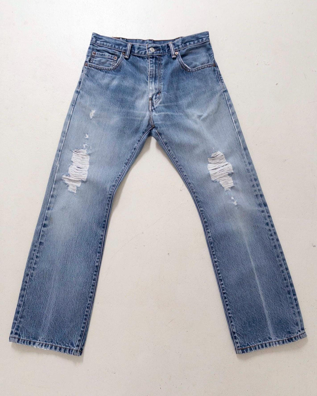Levis 517 Flared Jeans W31 L32 90s 00s Vintage Thrashed Distressed Faded Mid Blue Boot Cut Denim