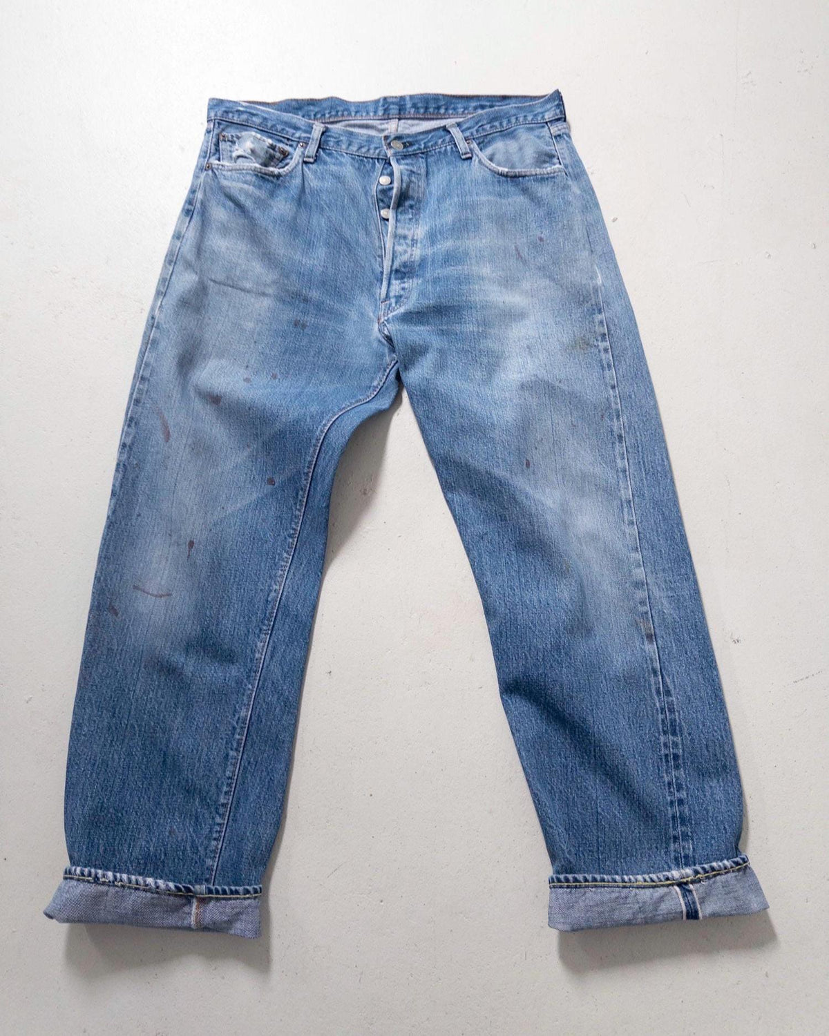 Levis 501 Selvedge Redline W37-38 L32 70s Vintage Single Stitch 6 Made in USA Paint Splattered Distressed Denim 1975