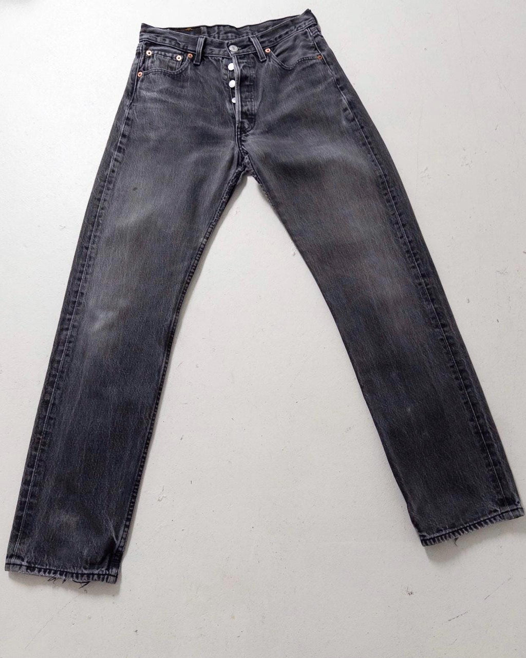 Levis 501 W28 L32 90s Vintage Made in Poland Faded Black Soft Worn In Denim 1996