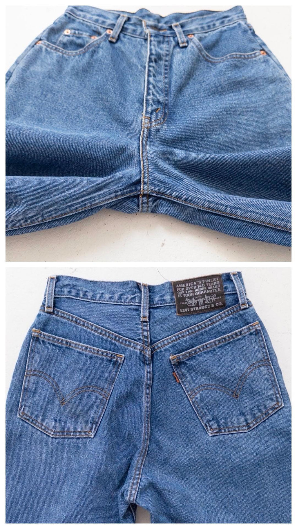 Levis 881 Jeans W25 L32 90s Vintage Made in USA Mid Blue High Waist Denim Orange Tab 1992