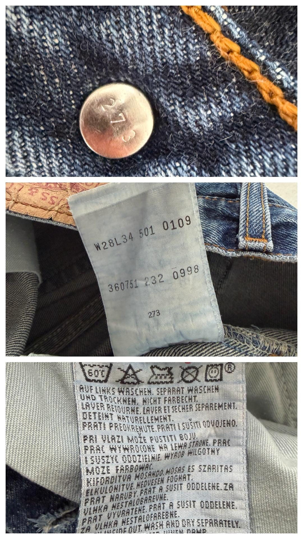 Levis 501 W25-26 L34 90s Vintage Faded Mid Blue Slit Hem Denim Made in Poland 1998