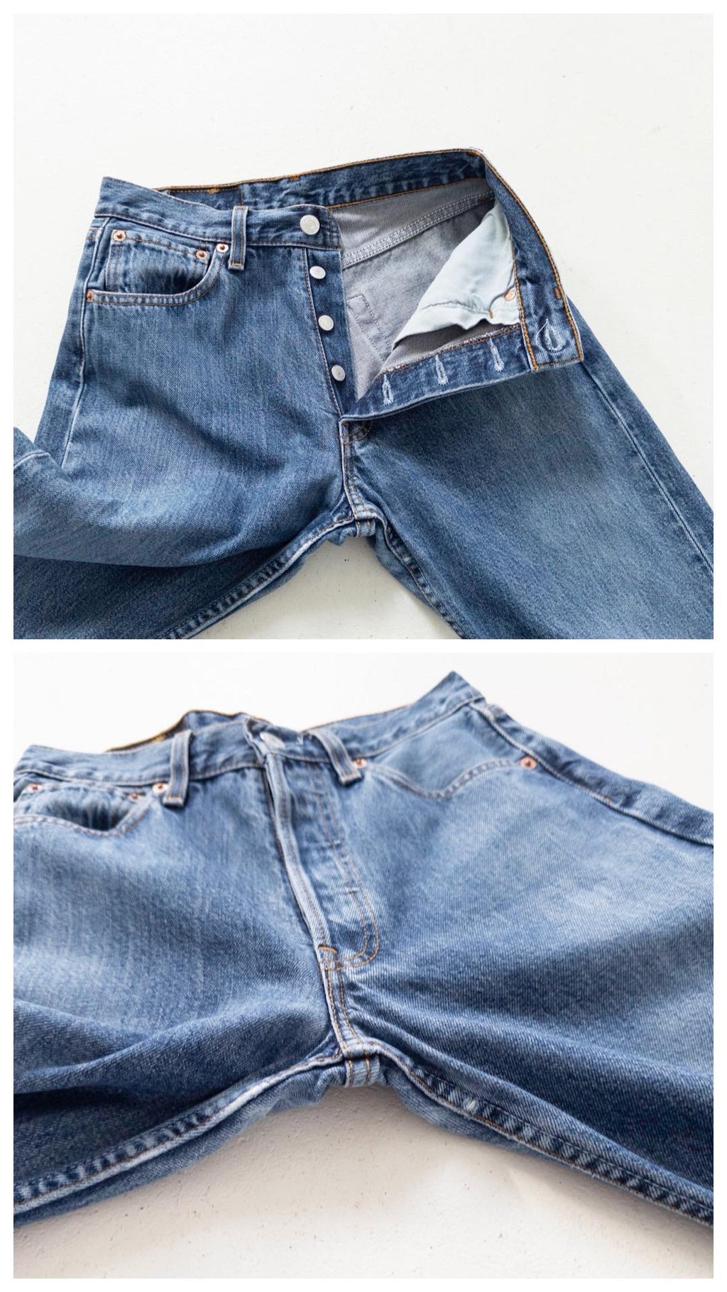 Levis 501 W25-26 L34 90s Vintage Faded Mid Blue Slit Hem Denim Made in Poland 1998