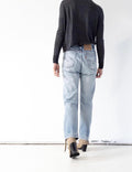 Levis 505 W29 L32 Thrashed Distressed Orange Tab Jeans 90s Vintage Made in USA Faded Light Blue Painter Denim 1996