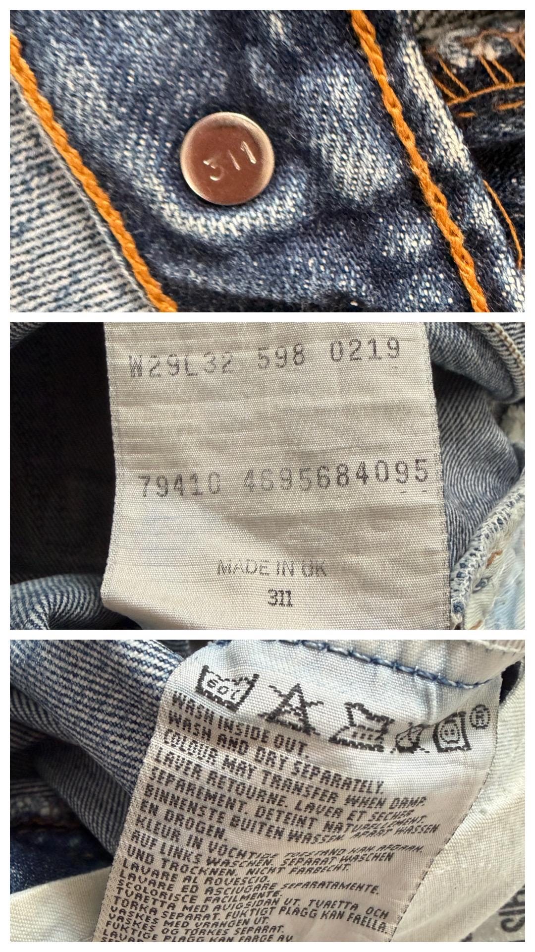 Levis 598 W25 L32 90s Vintage Faded Mid Blue Button Fly Denim Made in UK 1995