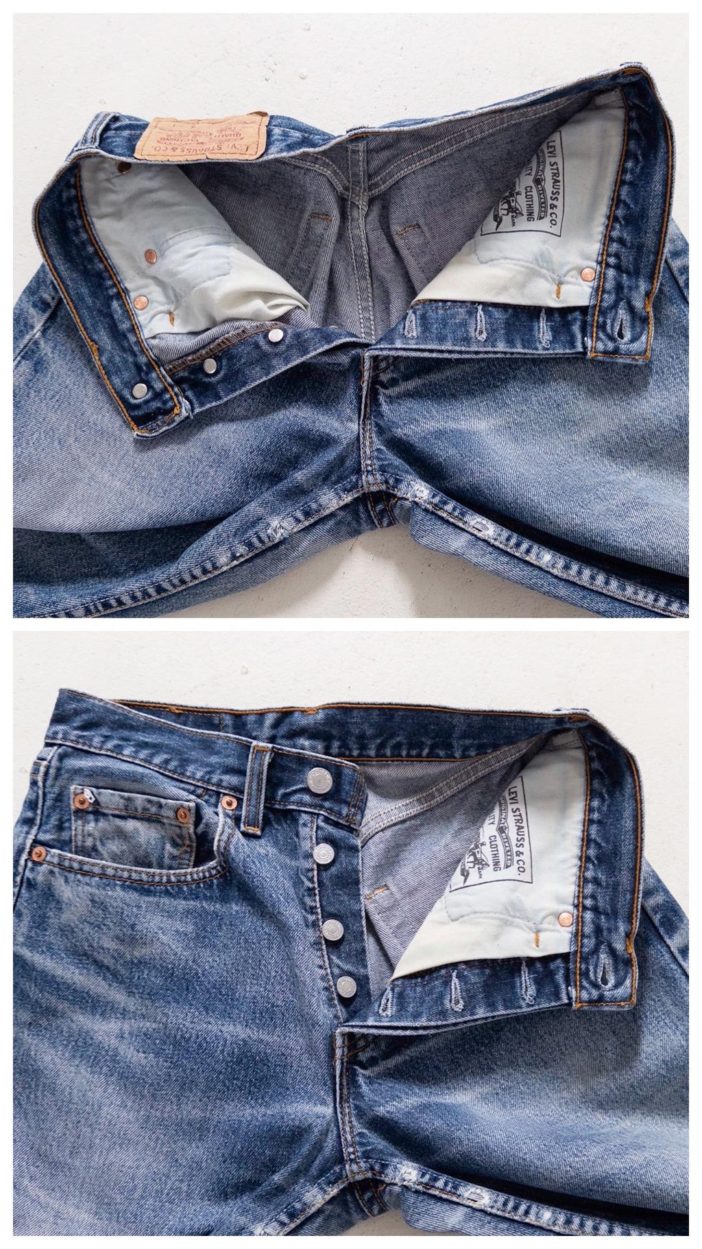 Levis 598 W25 L32 90s Vintage Faded Mid Blue Button Fly Denim Made in UK 1995