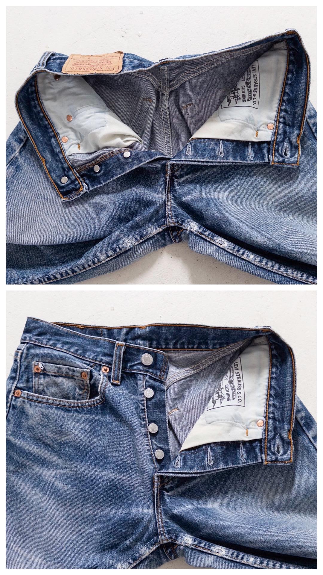 Levis 598 W25 L32 90s Vintage Faded Mid Blue Button Fly Denim Made in UK 1995