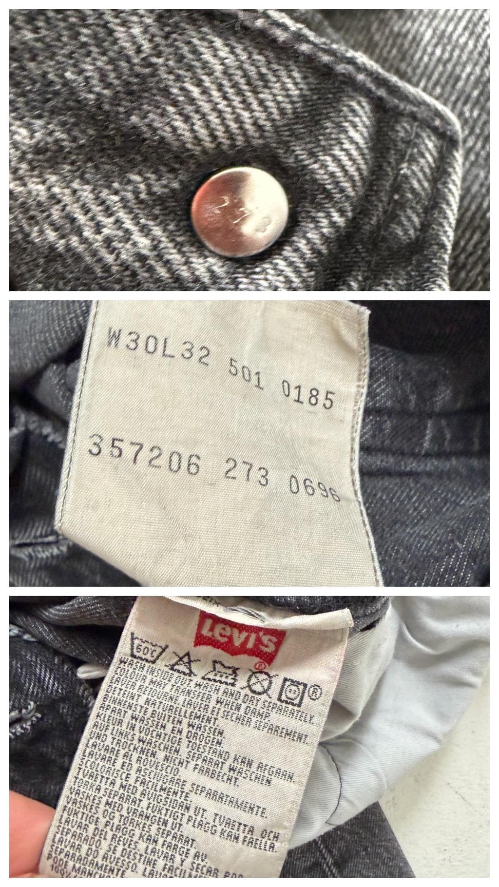 Levis 501 W28 L32 90s Vintage Made in Poland Faded Black Soft Worn In Denim 1996