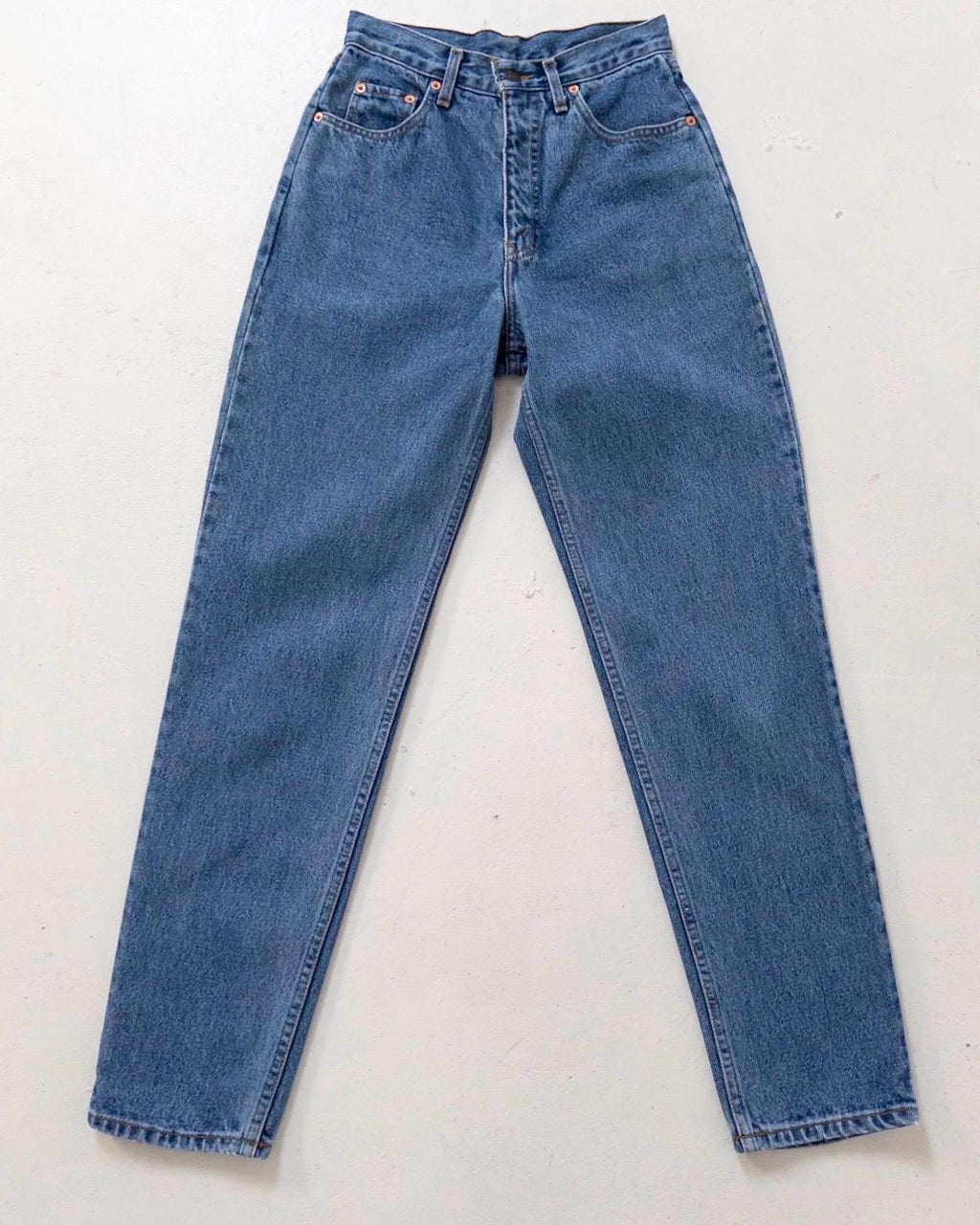 Levis 881 Jeans W25 L32 90s Vintage Made in USA Mid Blue High Waist Denim Orange Tab 1992