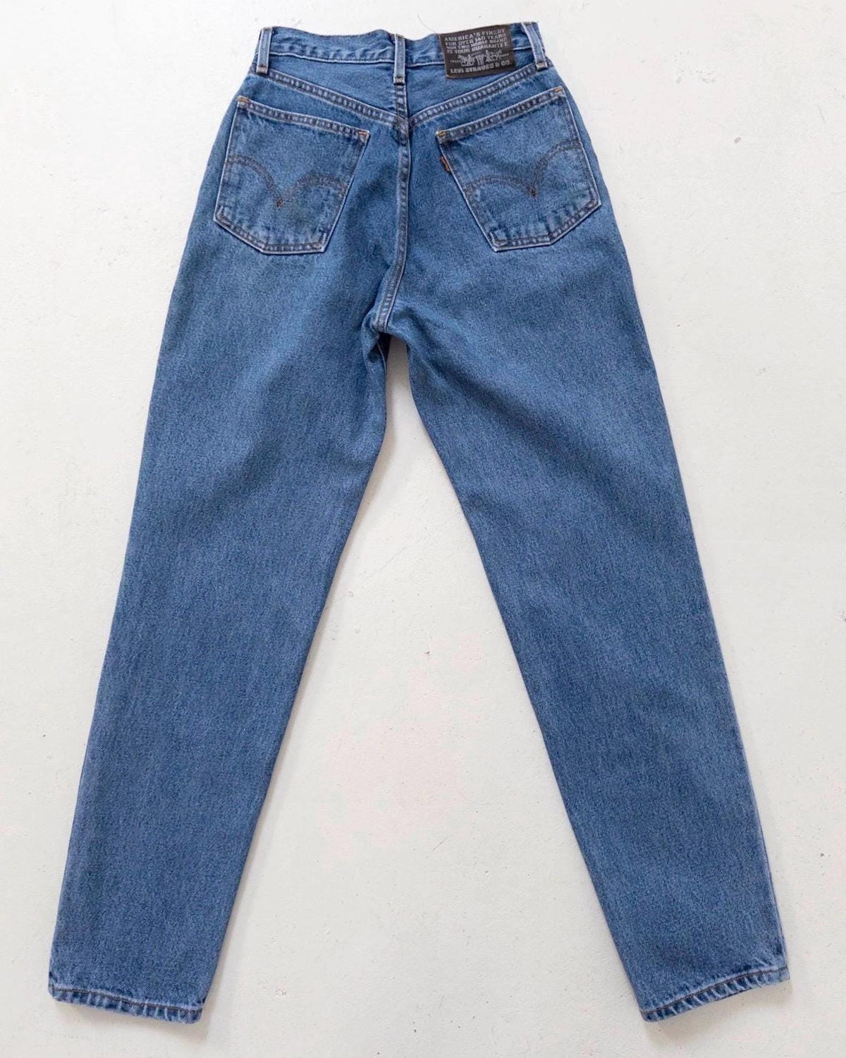 Levis 881 Jeans W25 L32 90s Vintage Made in USA Mid Blue High Waist Denim Orange Tab 1992