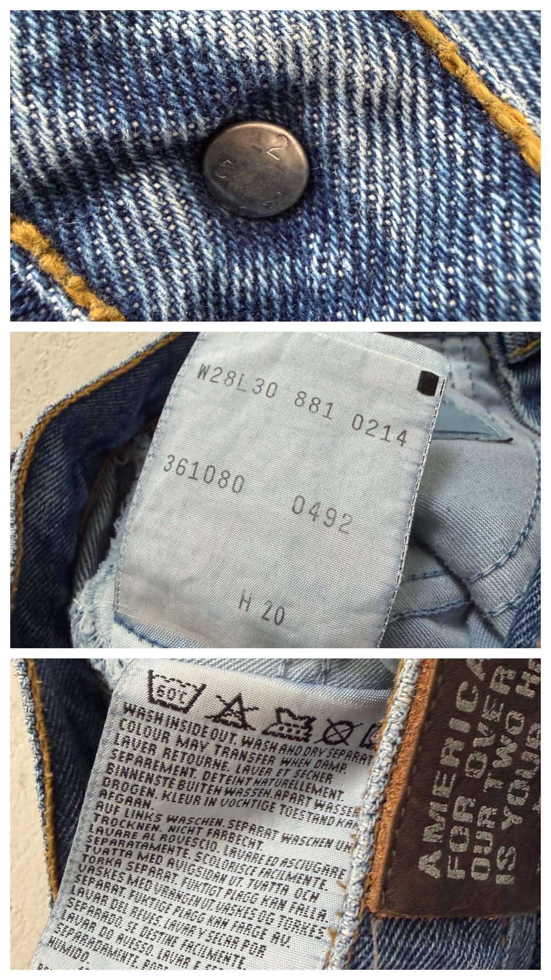Levis 881 Jeans W25 L32 90s Vintage Made in USA Mid Blue High Waist Denim Orange Tab 1992