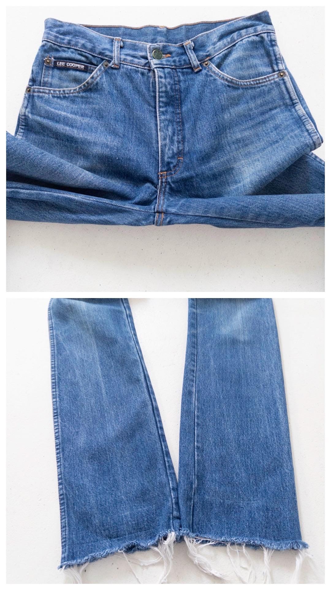 Lee Cooper W27 L34 70s 80s Vintage Faded Dark to Mid Blue Straight Leg Jeans 1980 Made in UK