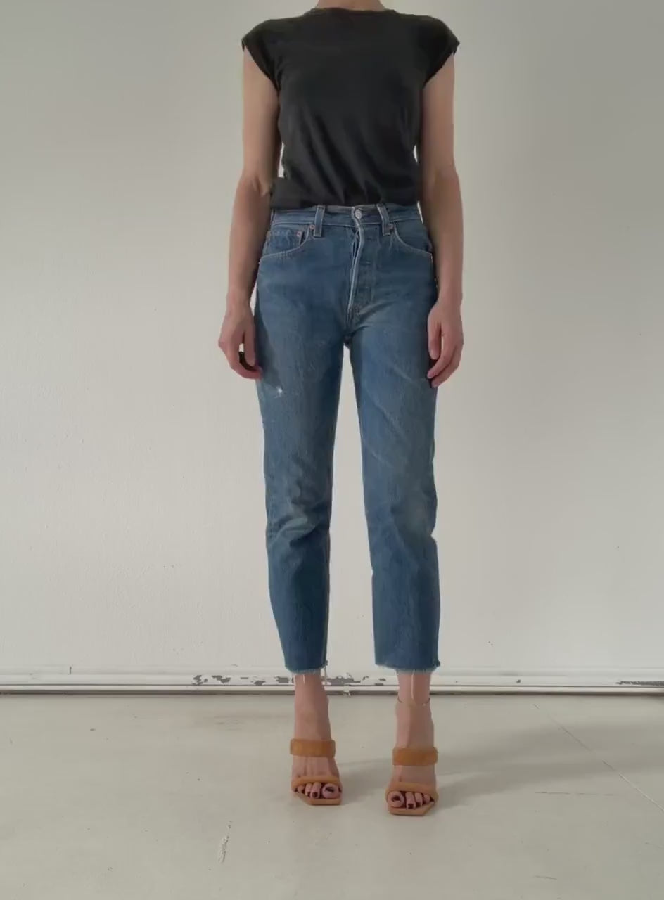 Vintage Levis 501 Jeans W26 L28 | 1997 | Made in USA | Faded Blue 90s Denim | Frayed Hem |