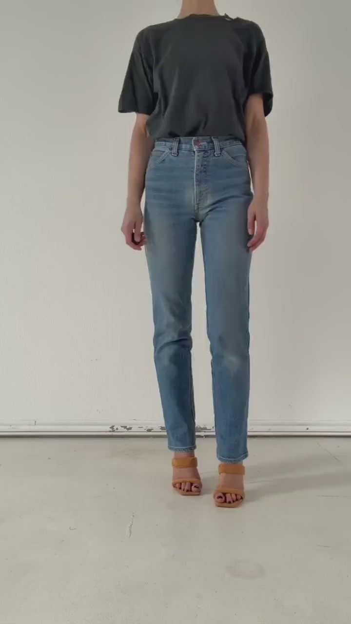 Levis Jeans W26 L34 Faded Mid Blue Skinny Stretch Denim Blue Tab 80s Vintage Made in Belgium