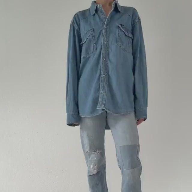Wrangler Jeanshemd L 90s Vintage Mid Blue Oversized Denim Shirt