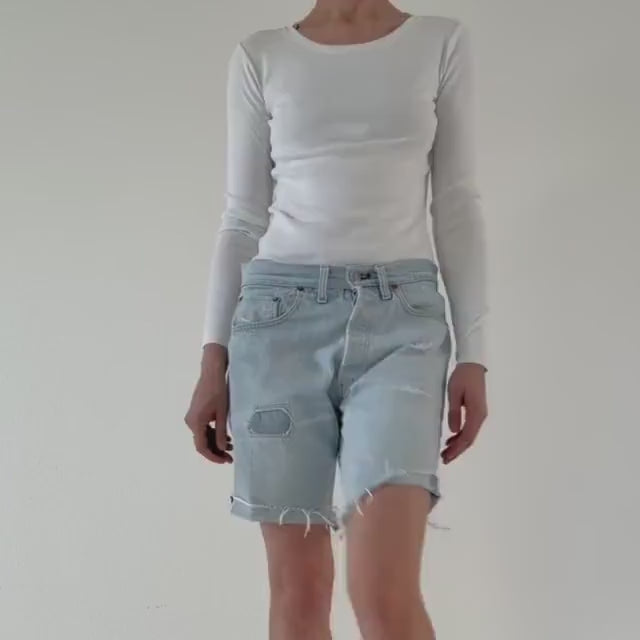 Vintage Levis 501 Selvedge Redline Shorts 70s USA | Single Stitch | W30/31 | Button Fly | Distressed Patchwork Cutoff Denim