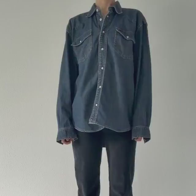 Wrangler Jeanshemd L 90s Vintage Faded Dark Blue Blue Oversized Denim Shirt