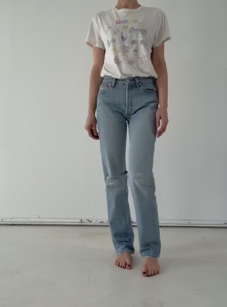 Vintage Levis 501 W26 W27  90s Denim Made in Poland Distressed Faded Light Wash Jeans