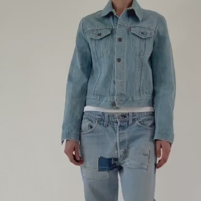 Vintage Levis Orange Tab Jeansjacke 70s 80s | Faded Blue Trucker Jacket Gr S | No Hand Pockets