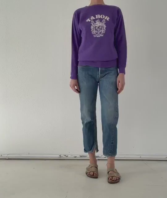 Collegiate Pacific Raglan Sweater Tabor Academy XS S 60s 70s Vintage Purple Raglan Crewneck Made in USA