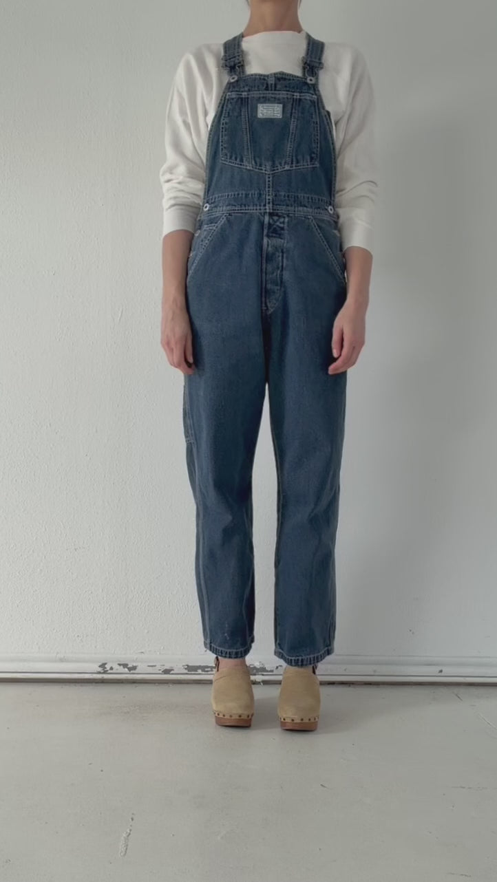 90s Vintage Levis Dungarees 665 S W26-27 Dark Blue Overall Relaxed Loose Fit Denim 1996