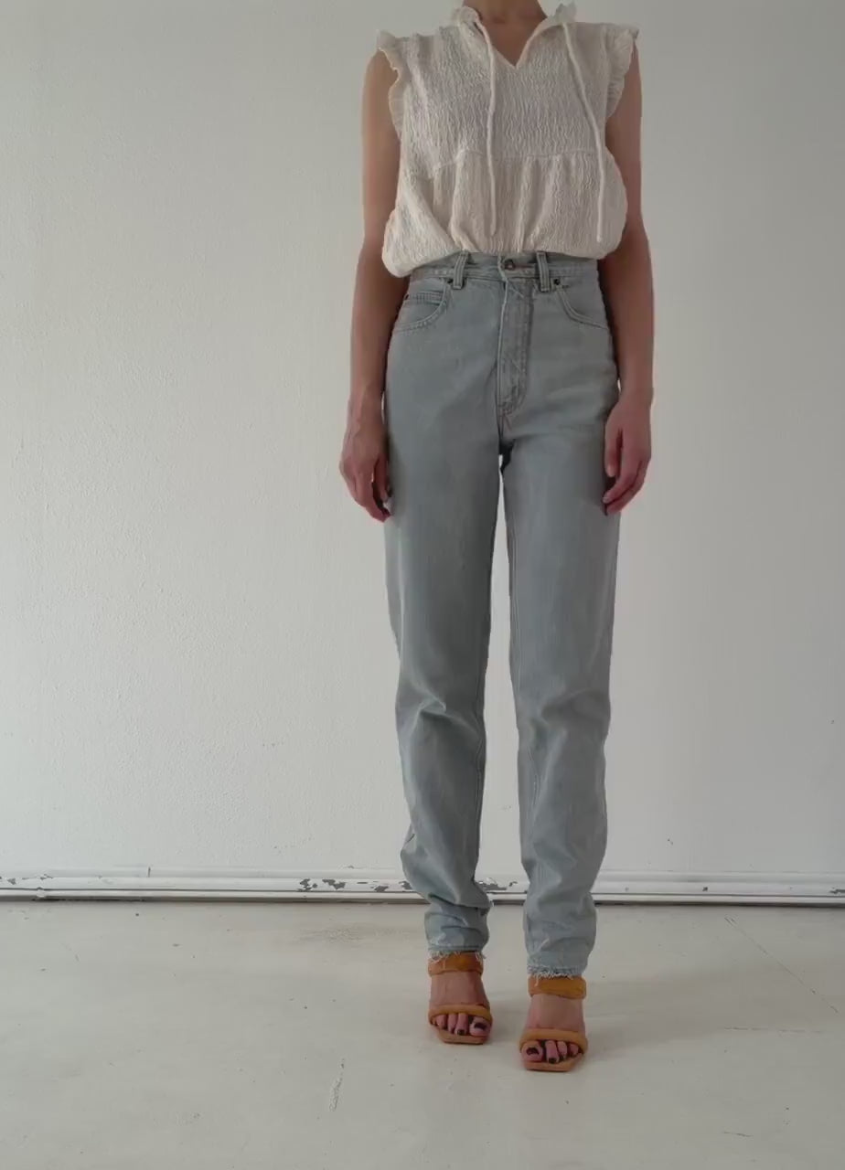 Levis Mom Jeans W26 L36 Light Grey Wash Orange Tab Denim Made in Belgium 1988