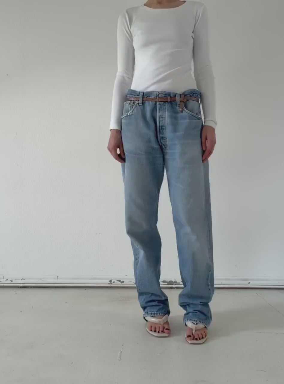 Levis 501 Jeans W34 L34 Light Blue Faded Boyfriend Worn‑In 90s Vintage Button Fly Denim