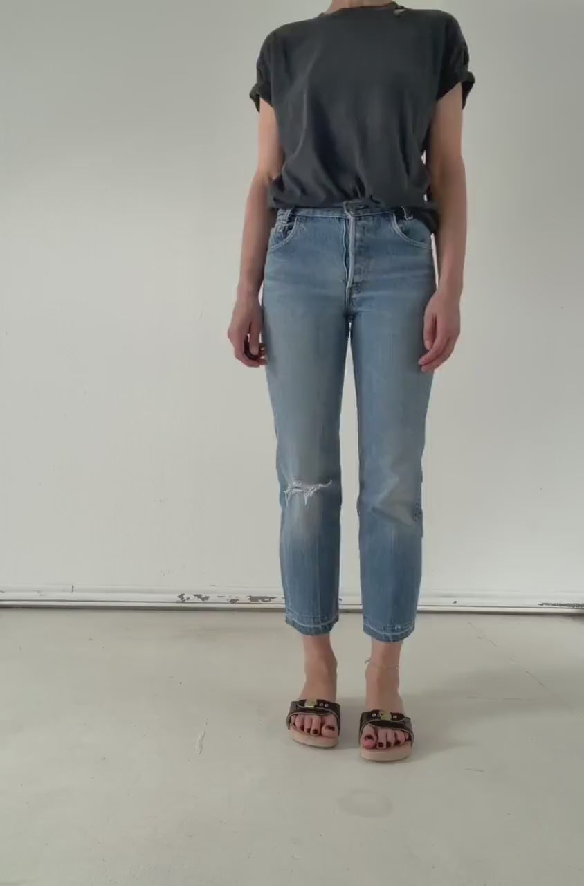 Vintage Levis 701  Jeans W24/25 L28|  1983 | Made in USA | Red Tab | Button Fly | Patched 80s Denim |