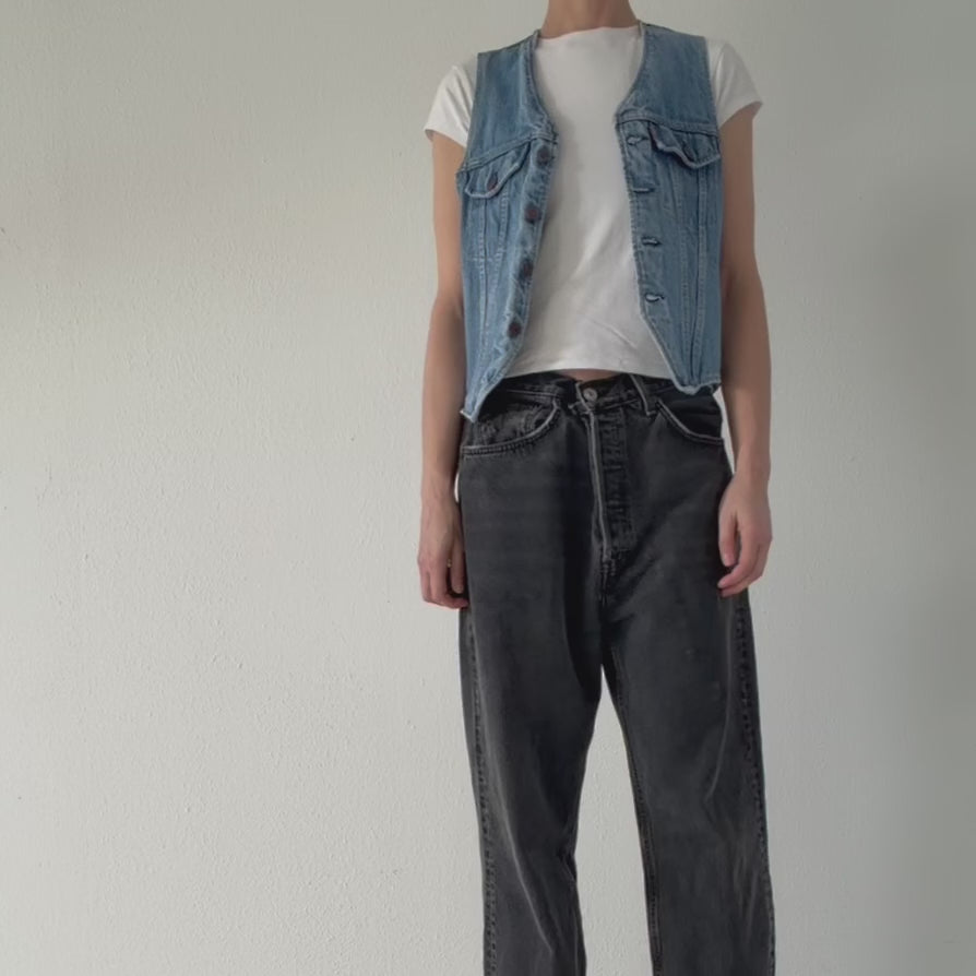 Levis Jeansweste S 70s Vintage Made in USA Faded Mid to Light Blue Orange Tab 1976