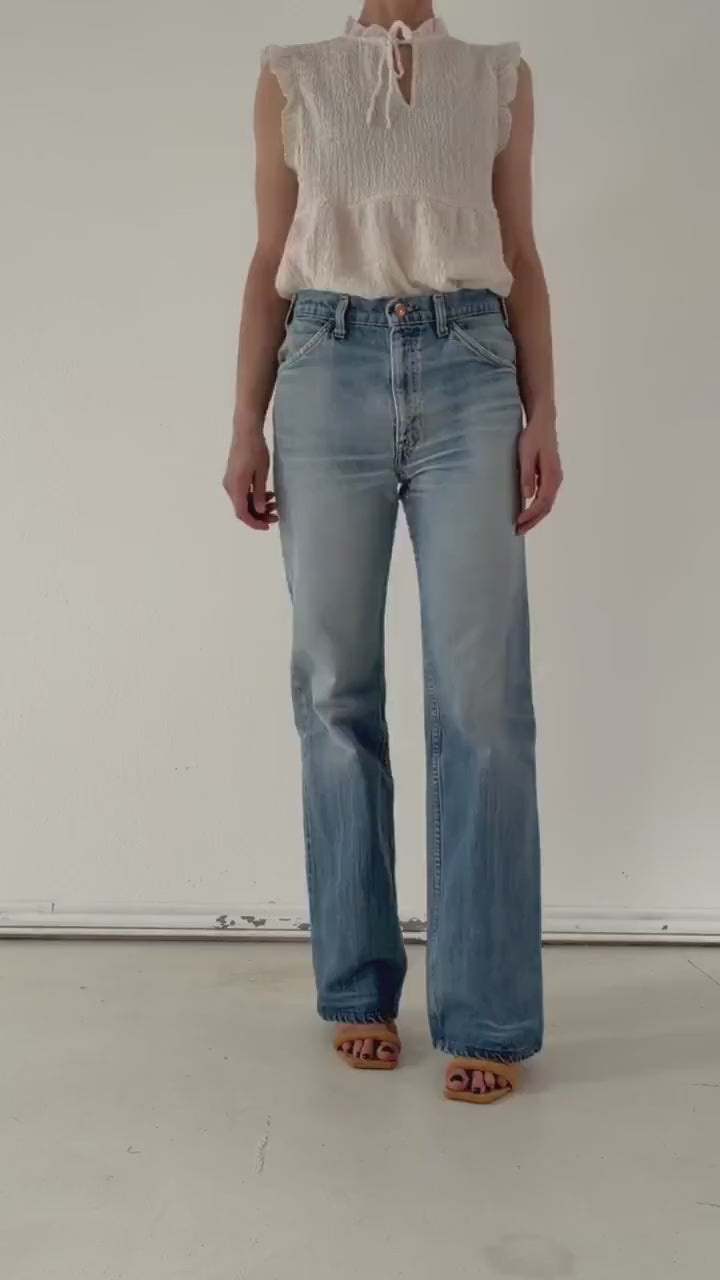 Levis Jeans W28 W29 L35 Orange Tab 70s Vintage Made in Belgium Fade Light Blue Distressed Denim 1978