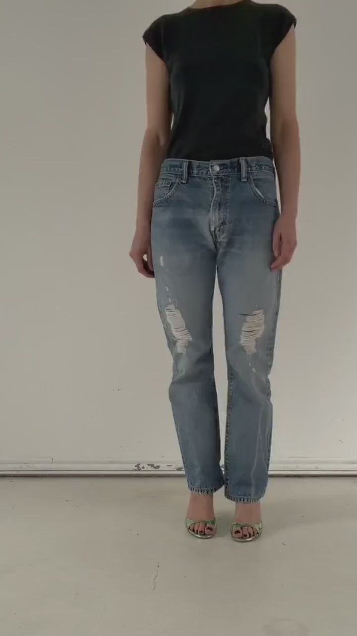 Levis 517 Flared Jeans W31 L32 90s 00s Vintage Thrashed Distressed Faded Mid Blue Boot Cut Denim