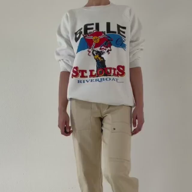 Fruit of the Loom Sweatshirt 90s Vintage L Made in USA Weißer Graphic Crewneck Sweater