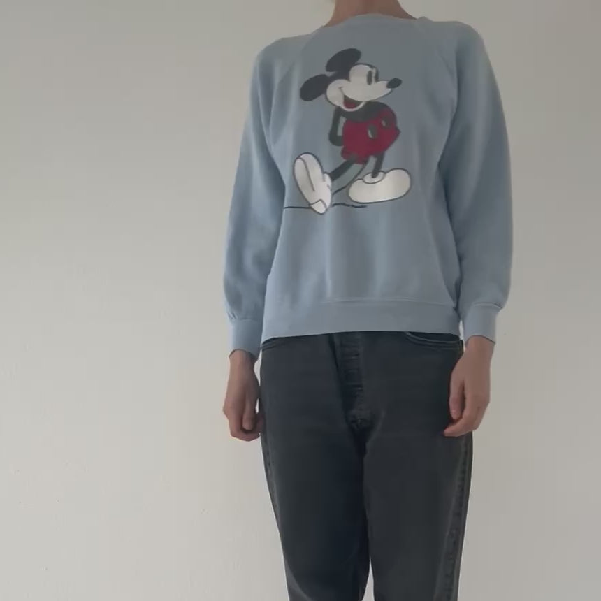 Gr. XS - S  Walt Disney Productions Mickey Mouse Raglan Crewneck Sweatshirt 70s Made in USA