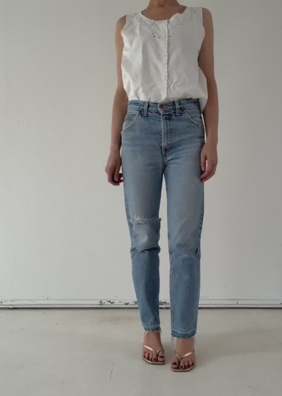 Levis 631 Jeans W27 - 28 80s Vintage Faded Light Blue Distressed Orange Tab Denim Made in Belgium 1984