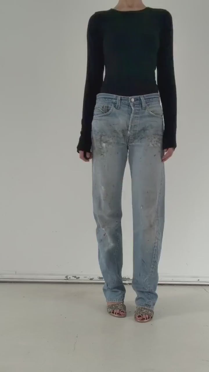Levis 501 Selvedge Redline W29 W30 L36 80s Vintage Archive Denim Thrashed Distressed Paint Splattered Jeans USA 1982