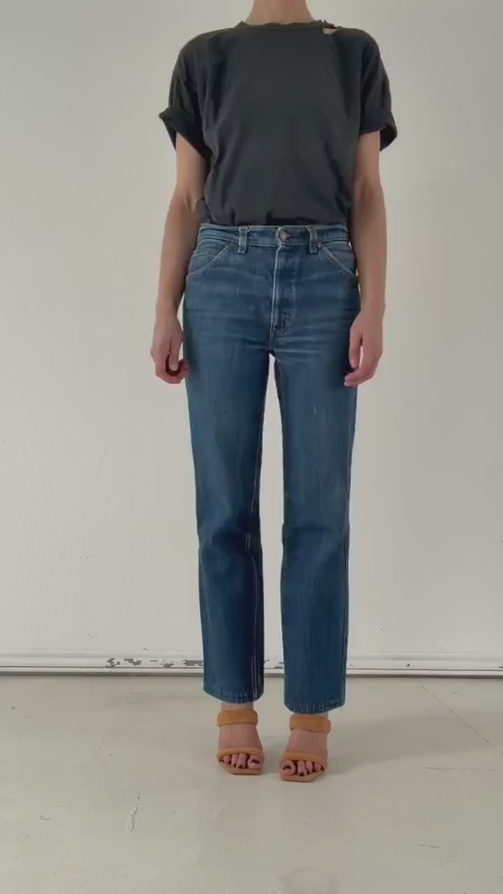 Levis Jeans W27-28 70s 80s Vintage Faded Dark Blue Orange Tab Cigarette Jeans