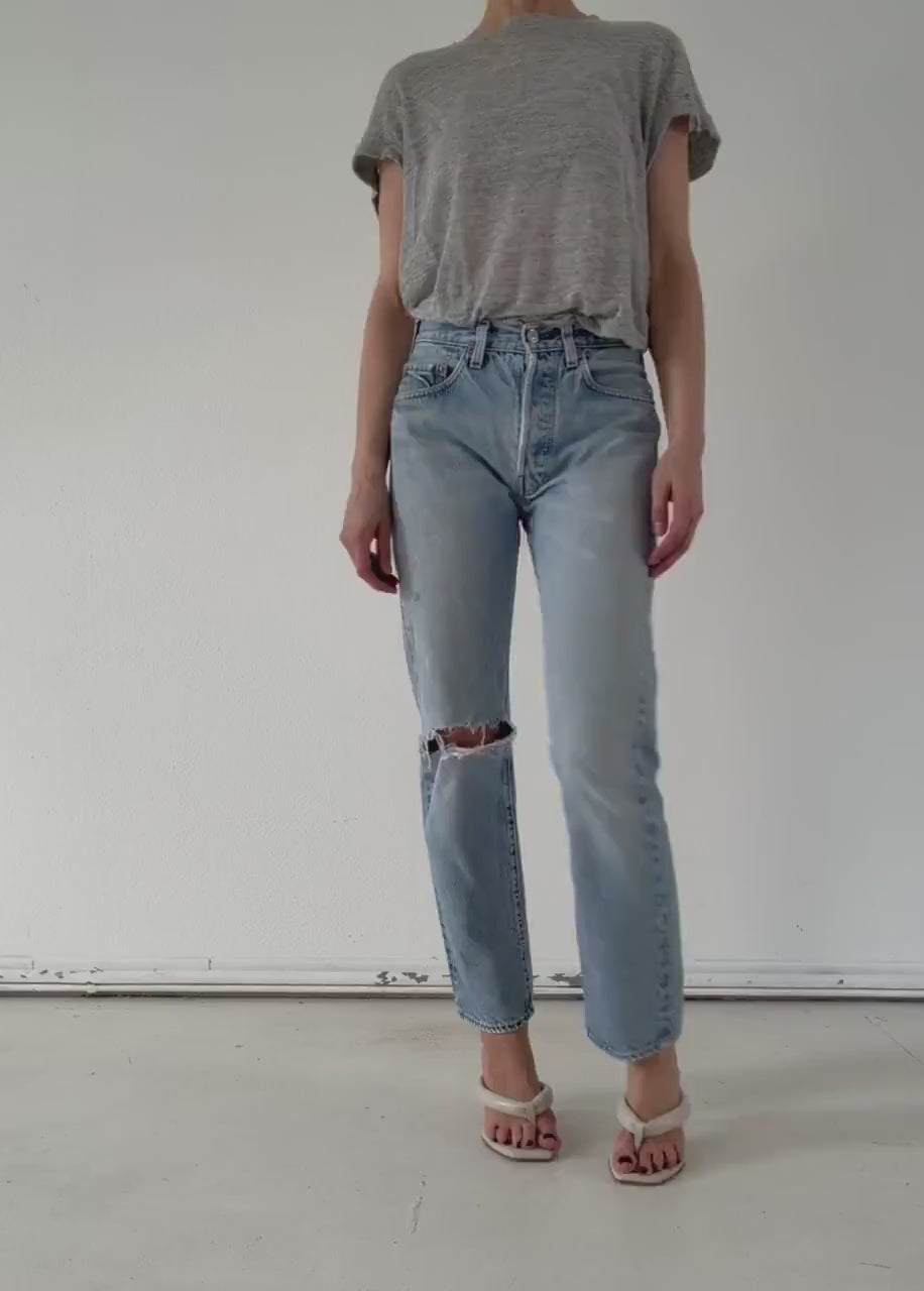 Levis 501 Selvedge Redline Jeans W27 L30 80s Vintage Made in USA Paint Splattered Distressed Denim 1982