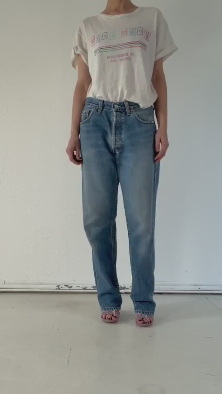 Vintage Levis 517 W30 W31 L34 90s High Waist Boyfriend Jeans Made in UK Faded Mid Blue Denim 1992