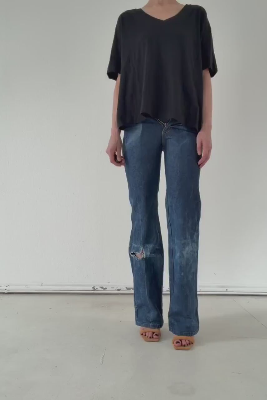 Lee Flared Jeans W23/24 70s Vintage Darkblue Sun Faded Bellbottoms Made in Belgium