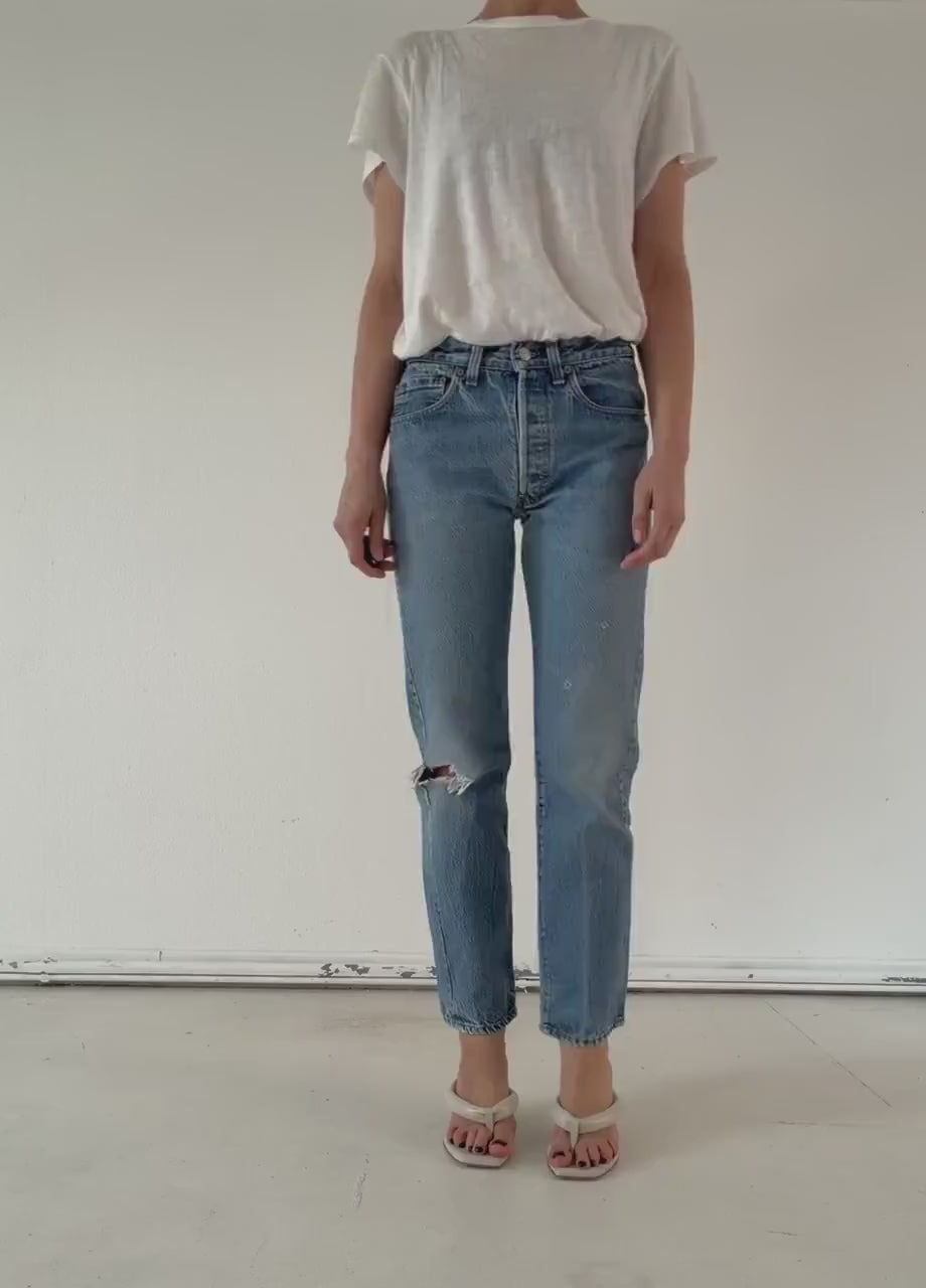 Levis 501 Jeans W27 L29 80s Vintage Made in USA Distressed Faded Mid Blue Denim 1983