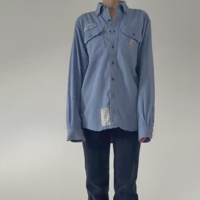 Carhartt Workwear Shirt S M Baby Blue Paint Splatters Buttondown Hemd