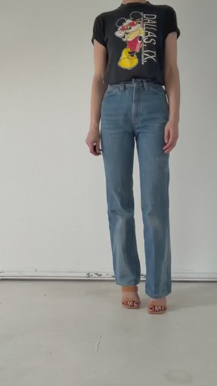 Levis 25035 W25 L35 Boot Cut Jeans Sun Faded Mid Blue Flared Orange Tab Denim 70s Vintage Made in USA