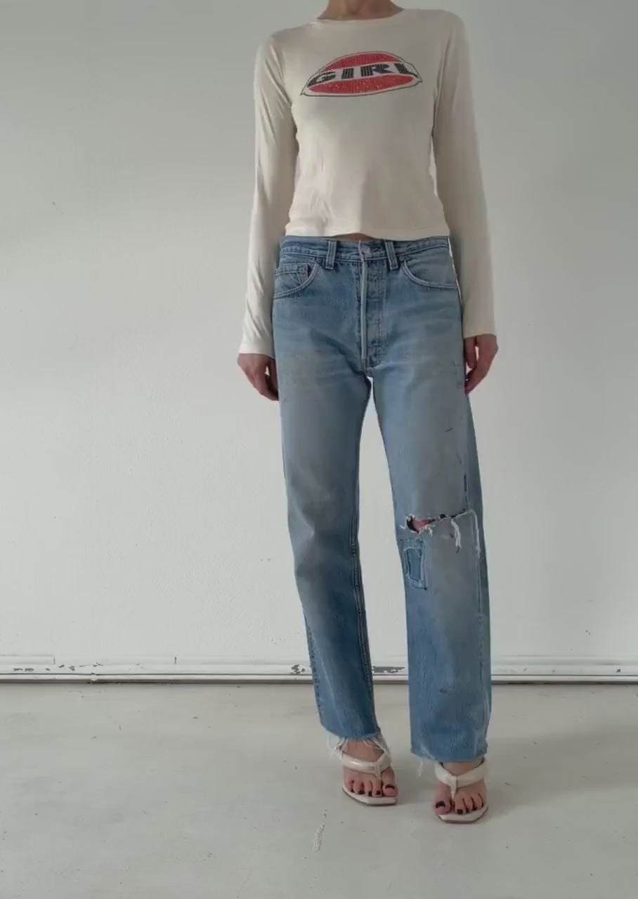 Levis 501 Jeans W30 L32 80s Vintage Made in USA  Paint Splattered Thrashed Faded Mid Wash Denim 1987
