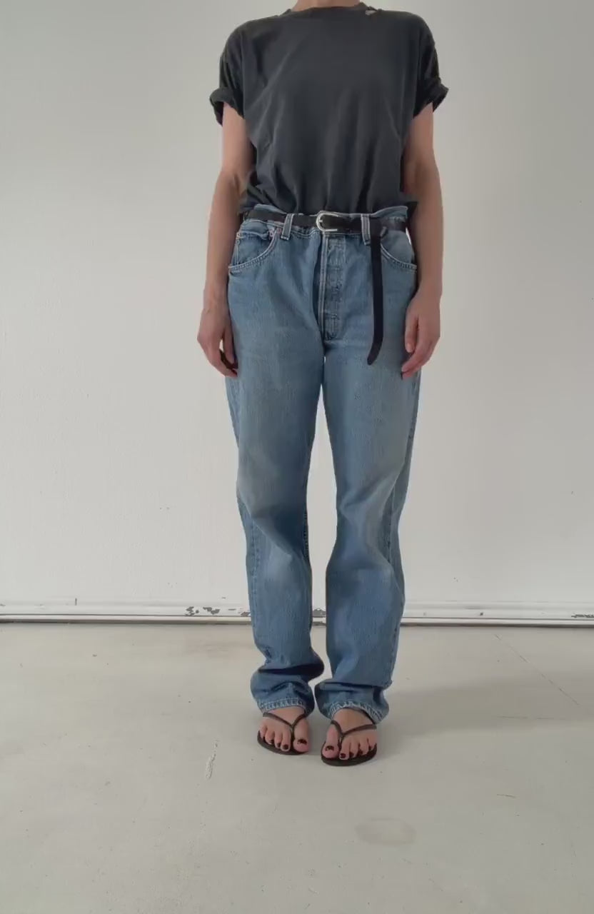 Vintage Levis 501 Jeans | W34 L36 | Made in Poland | 2001 | Classic Mid Blue Boyfriend Button Fly Denim