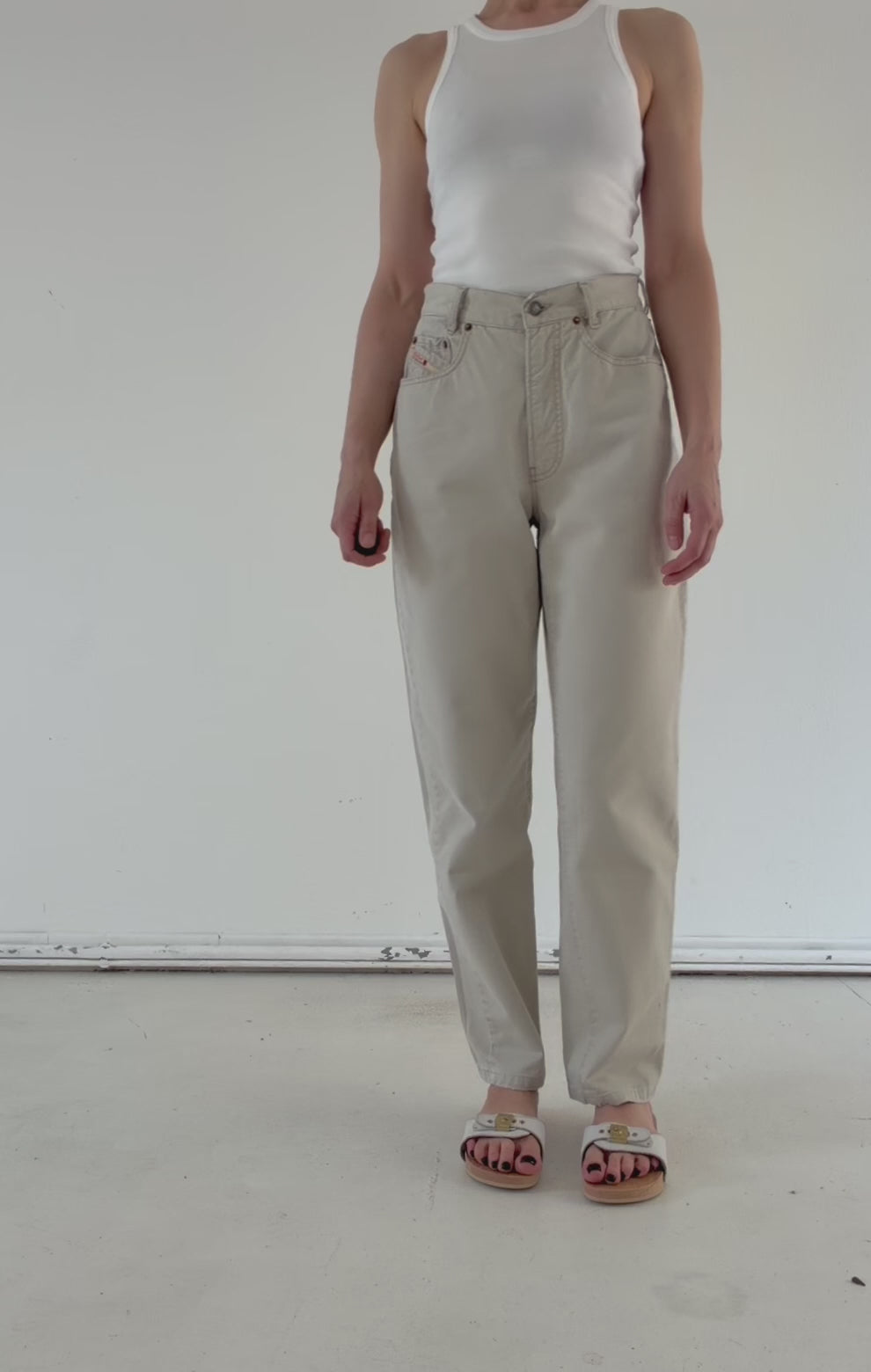 W28 L34 Diesel Hose High Waist | Beige Sand 80s 90s Vintage Mom Fit Made in Italy